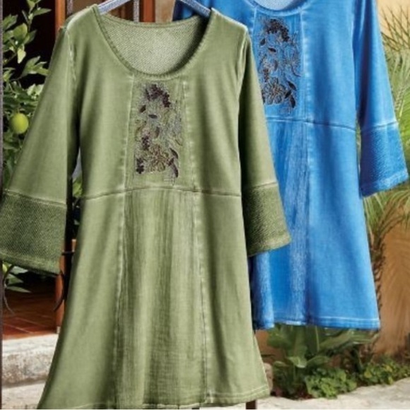Soft Surroundings RIHANNON Green Beaded Embroidered Knit Tunic M - Picture 10 of 10